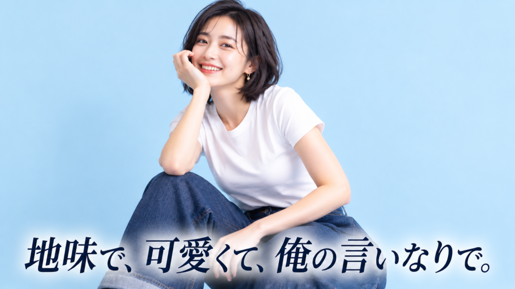 淡い青背景の笑顔の女性　ポートレート