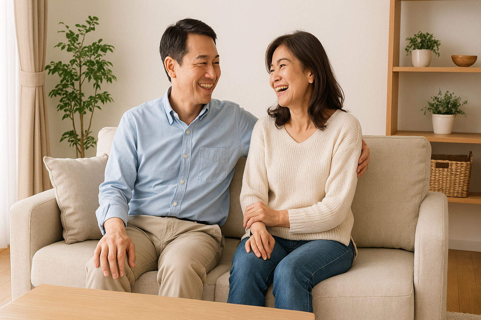 談笑する40代の男女