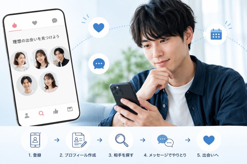 スマホを見つめるイケメンの男性