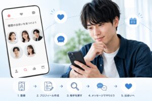 スマホを見つめるイケメンの男性