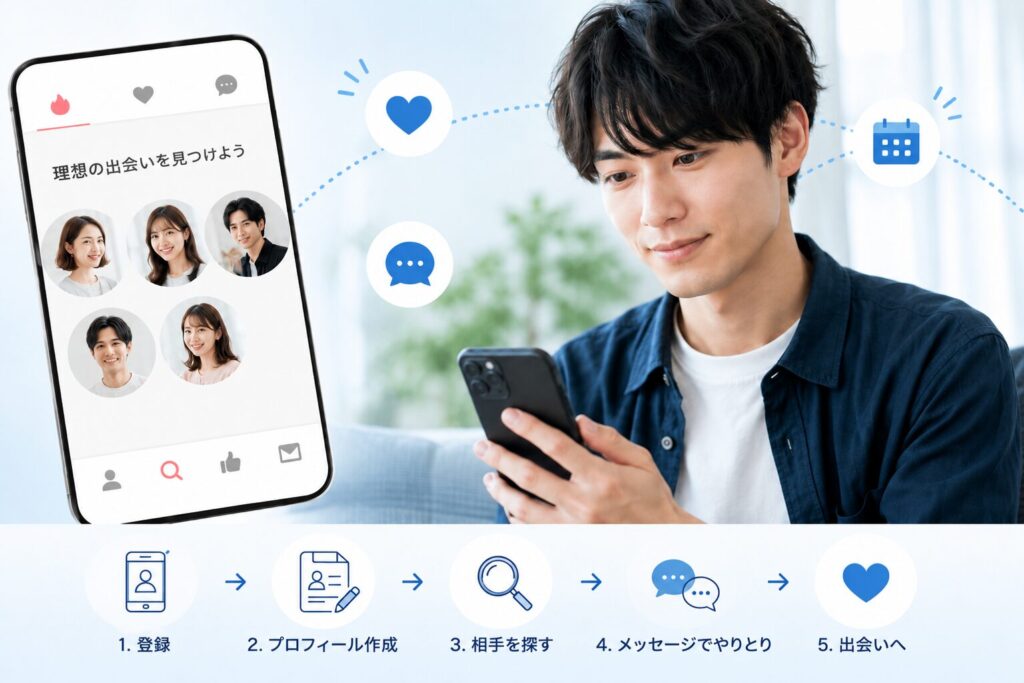 スマホの画面を見ながら心をときめかせている男性