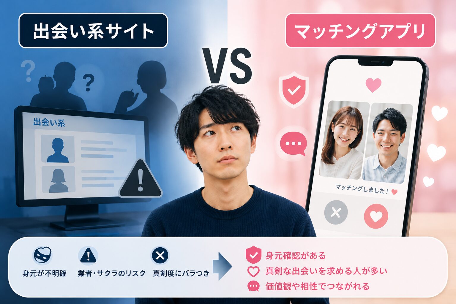 出会い系サイトにするかマッチングアプリにするかで悩んでいる男性