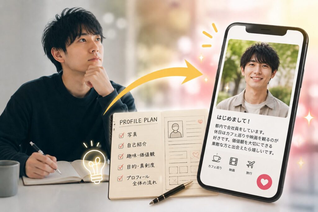 プロフィールの作成に悩んでいる男性