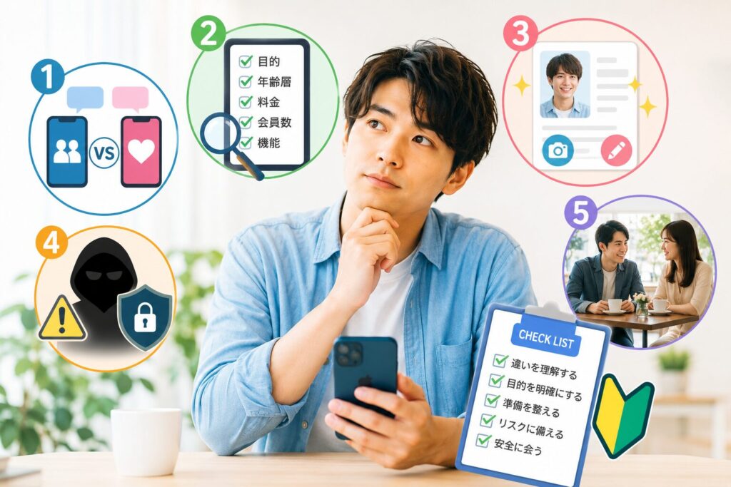 スマホを片手に考え込んでいる男性