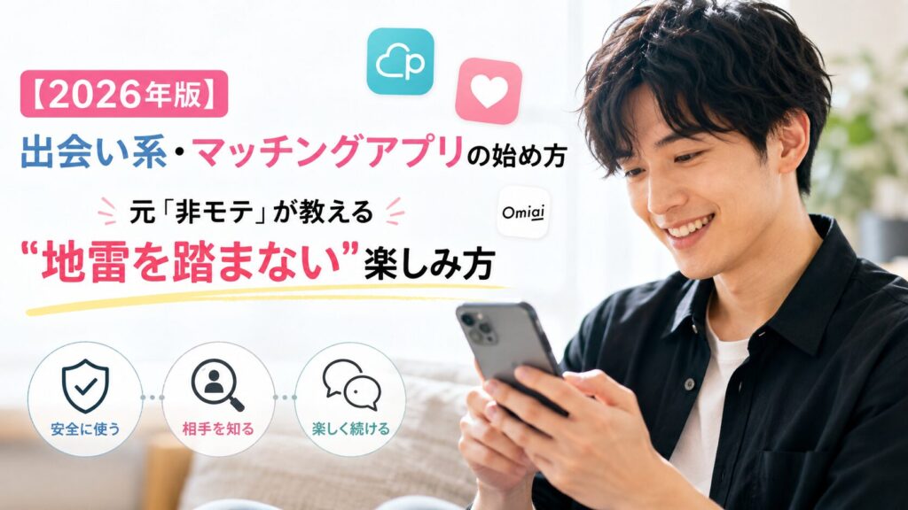 笑顔でスマホを見つめる男性