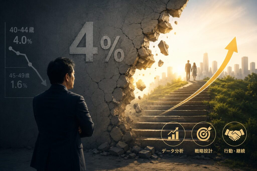 4％の壁を打ち破っている中年男性