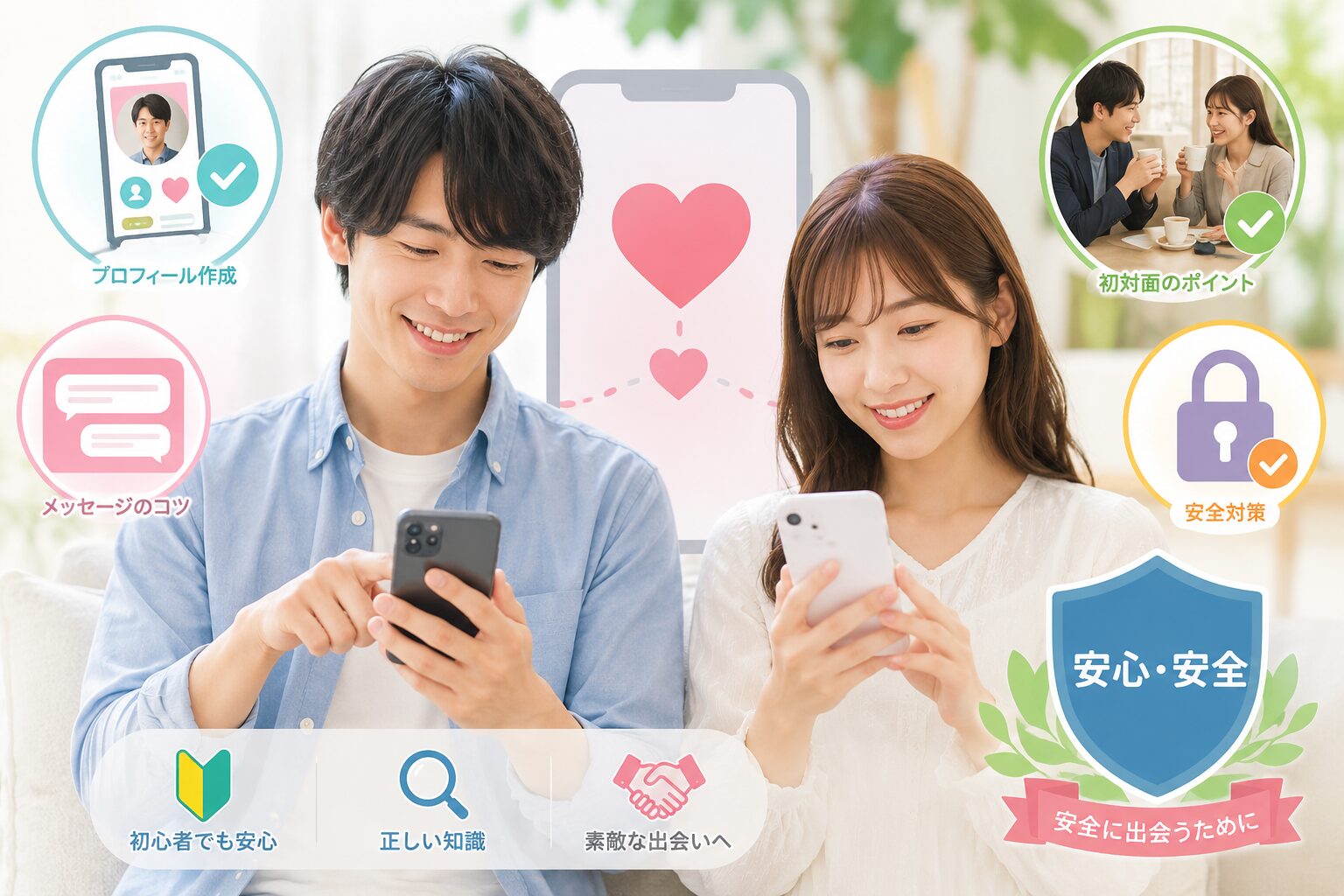 スマホを見つめる幸せそうなカップル