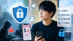 スマホを手に持ち考え込む男性
