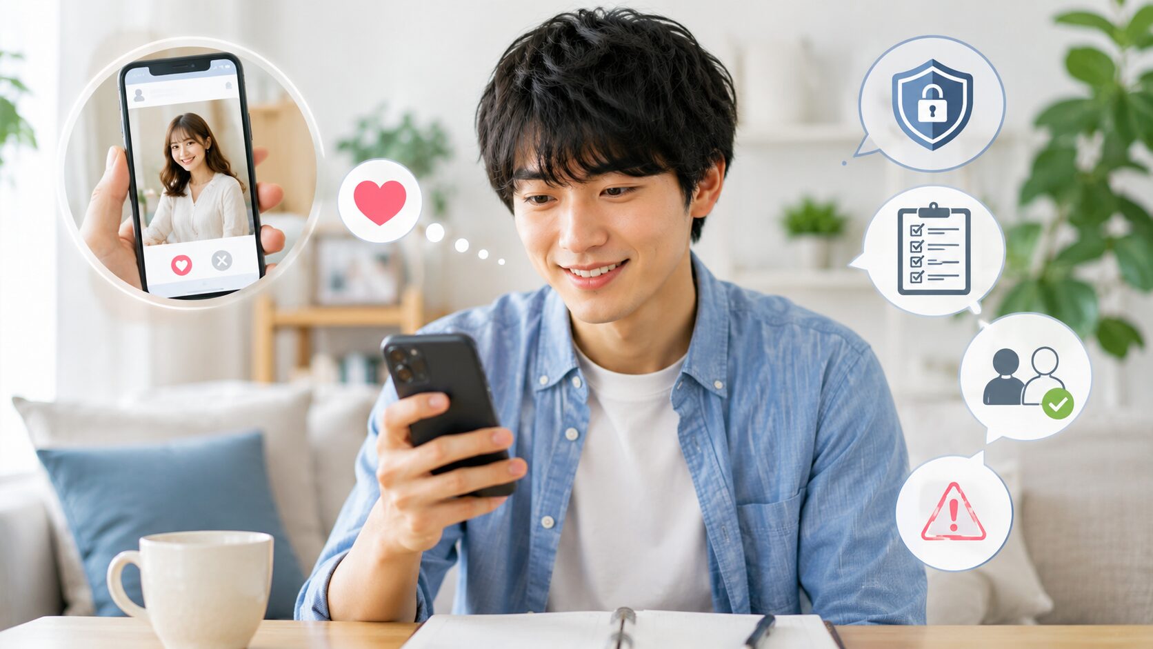 スマホを見つめながら微笑む男性